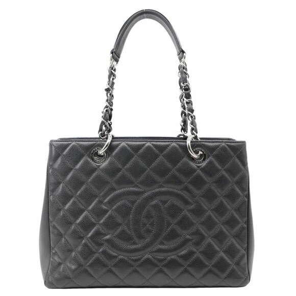 Chanel  Grand Shopping Quilted Caviar Leather Tote Bag Dark Grey - Picture 1 of 13
